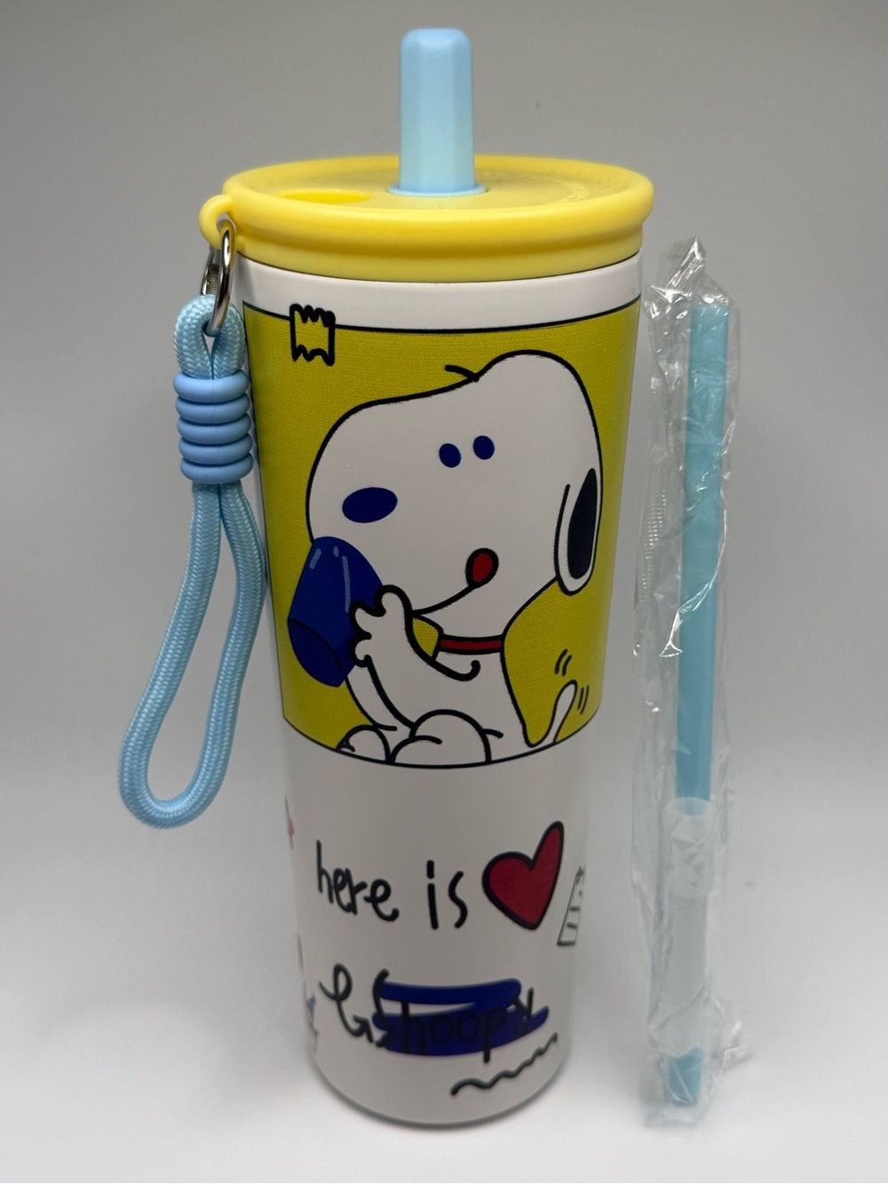 Snoopy Yellow & Blue Kids Straw Tumbler - Cute Cartoon Travel Cup